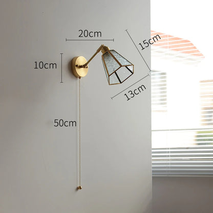 Élise Green Glass Copper LED Wall Sconce Pull Chain Lamp