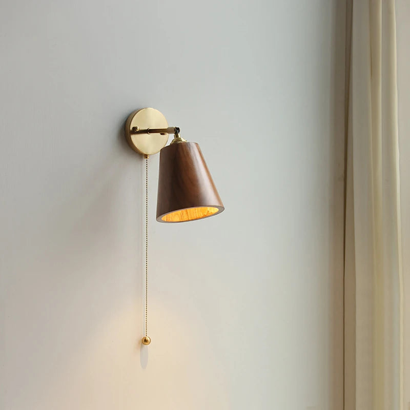 Sophie Adjustable Wood Wall Lamp with Copper Arm Switch