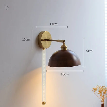 Sophie Adjustable Wood Wall Lamp with Copper Arm Switch