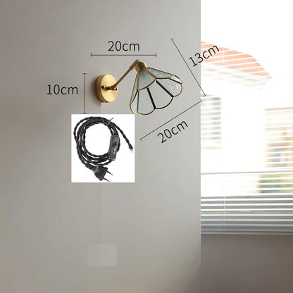 Élise Green Glass Copper LED Wall Sconce Pull Chain Lamp