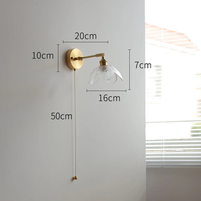Élise Green Glass Copper LED Wall Sconce Pull Chain Lamp