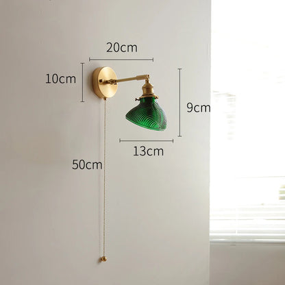 Élise Green Glass Copper LED Wall Sconce Pull Chain Lamp