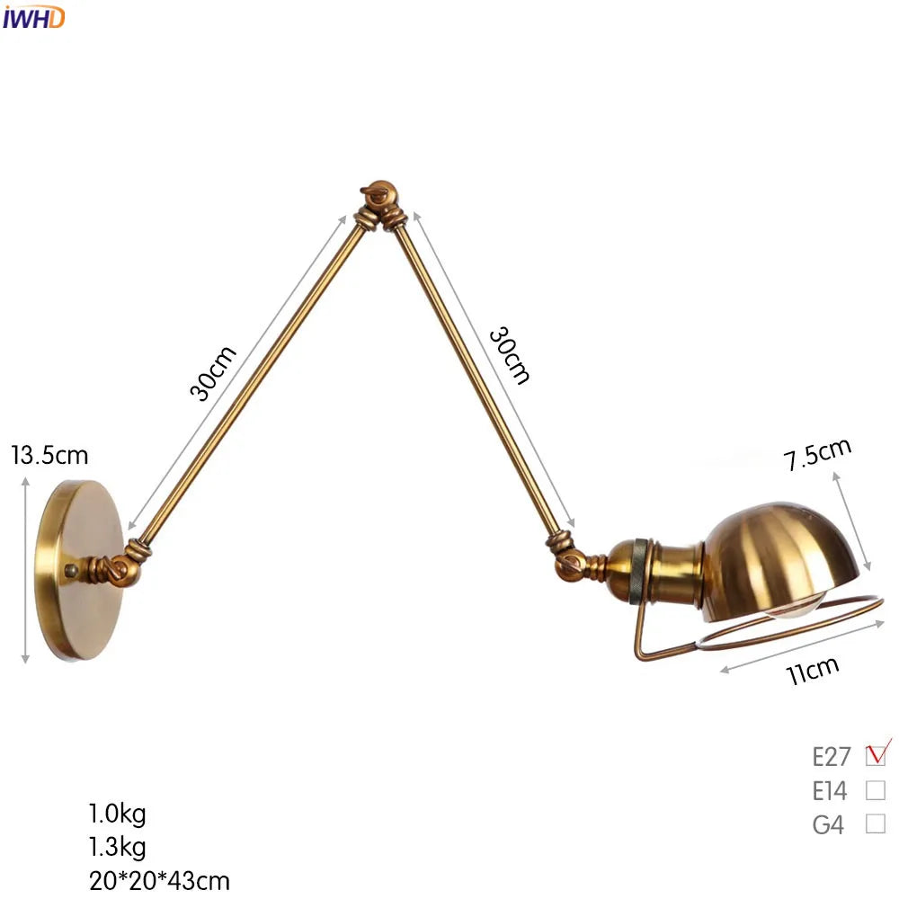 Colette Verstellbare Wandleuchte mit langem Arm Vintage