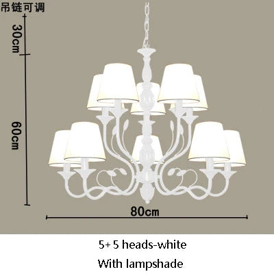Luxury Rustic Wrought Iron Chandelier with Blue Candle LED Lights for Living Room