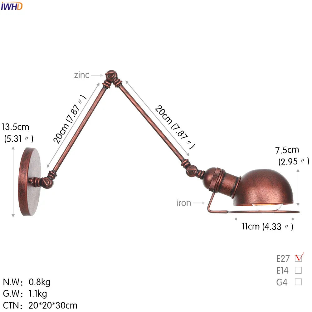 Colette Verstellbare Wandleuchte mit langem Arm Vintage