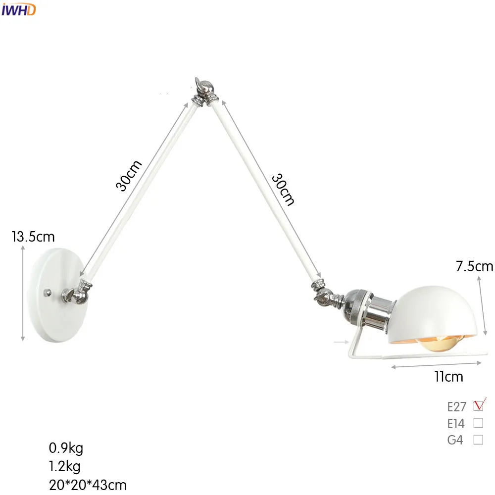 Colette Verstellbare Wandleuchte mit langem Arm Vintage