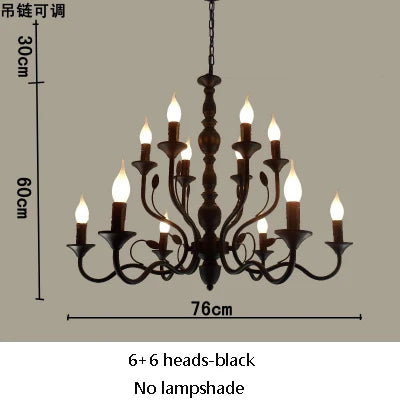 Luxury Rustic Wrought Iron Chandelier with Blue Candle LED Lights for Living Room