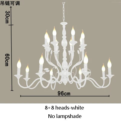 Luxury Rustic Wrought Iron Chandelier with Blue Candle LED Lights for Living Room