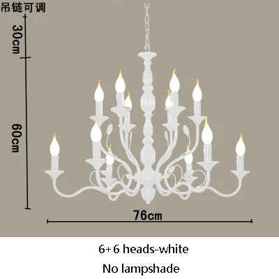 Luxury Rustic Wrought Iron Chandelier with Blue Candle LED Lights for Living Room