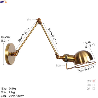 Colette Verstellbare Wandleuchte mit langem Arm Vintage