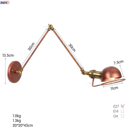 Colette Verstellbare Wandleuchte mit langem Arm Vintage