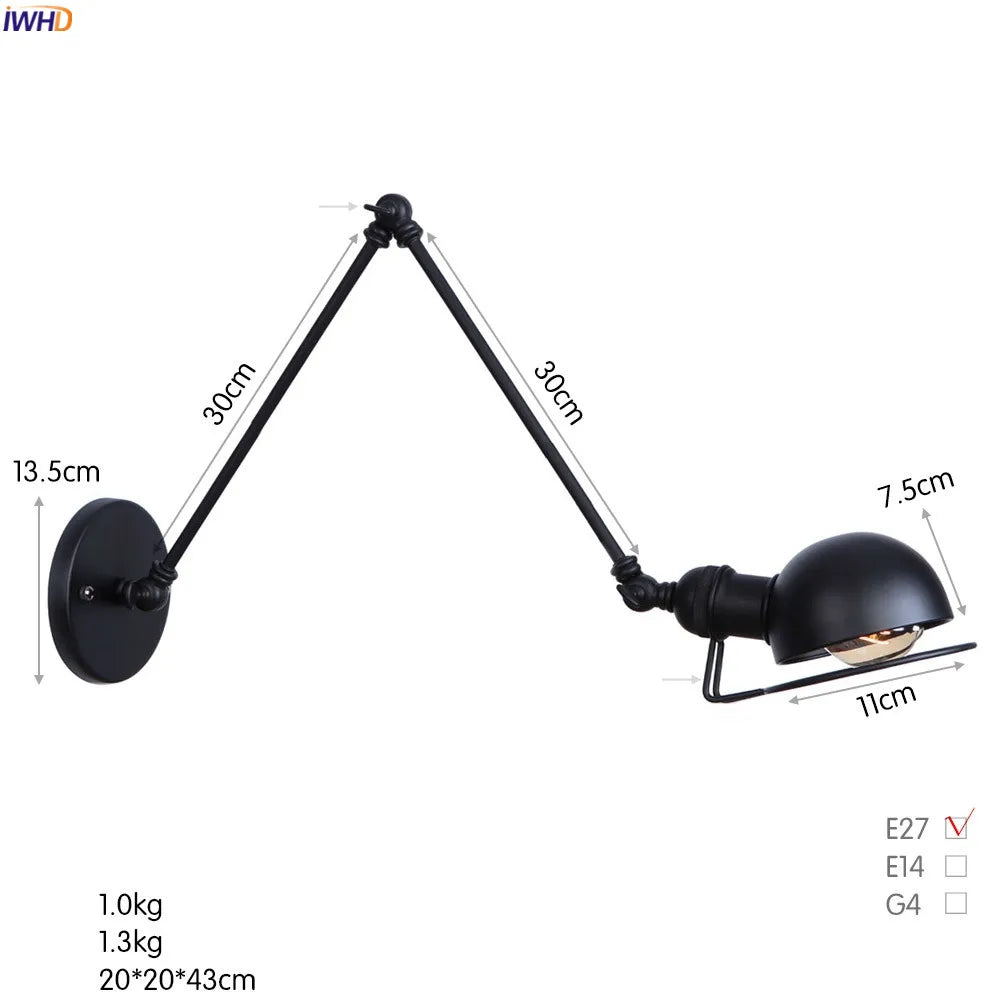 Colette Verstellbare Wandleuchte mit langem Arm Vintage