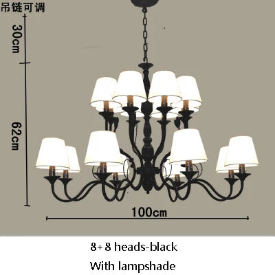 Luxury Rustic Wrought Iron Chandelier with Blue Candle LED Lights for Living Room