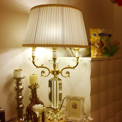 Luxus Kristall LED Tischlampe mit Stoffschirm für Schlafzimmer und Wohnzimmer