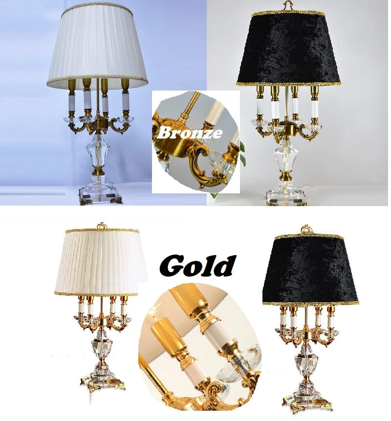 Luxuriöse Kristall-LED-Tischlampe mit Stoffschirm für Schlaf- und Hotelzimmer