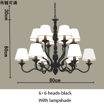 Luxury Rustic Wrought Iron Chandelier with Blue Candle LED Lights for Living Room