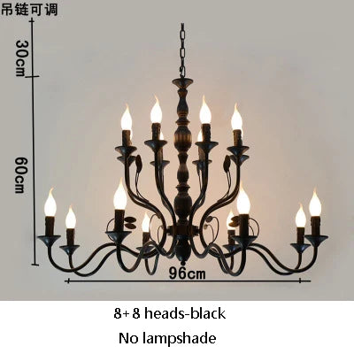 Luxury Rustic Wrought Iron Chandelier with Blue Candle LED Lights for Living Room