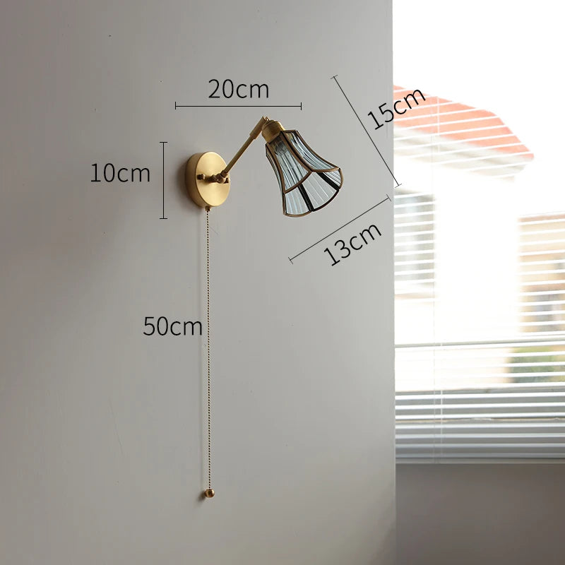 Élise Green Glass Copper LED Wall Sconce Pull Chain Lamp