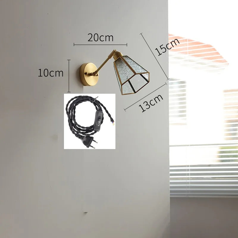 Élise Green Glass Copper LED Wall Sconce Pull Chain Lamp