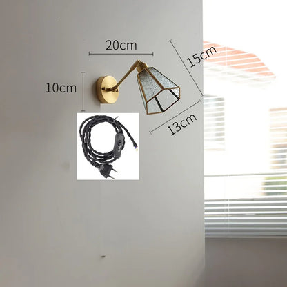 Élise Green Glass Copper LED Wall Sconce Pull Chain Lamp