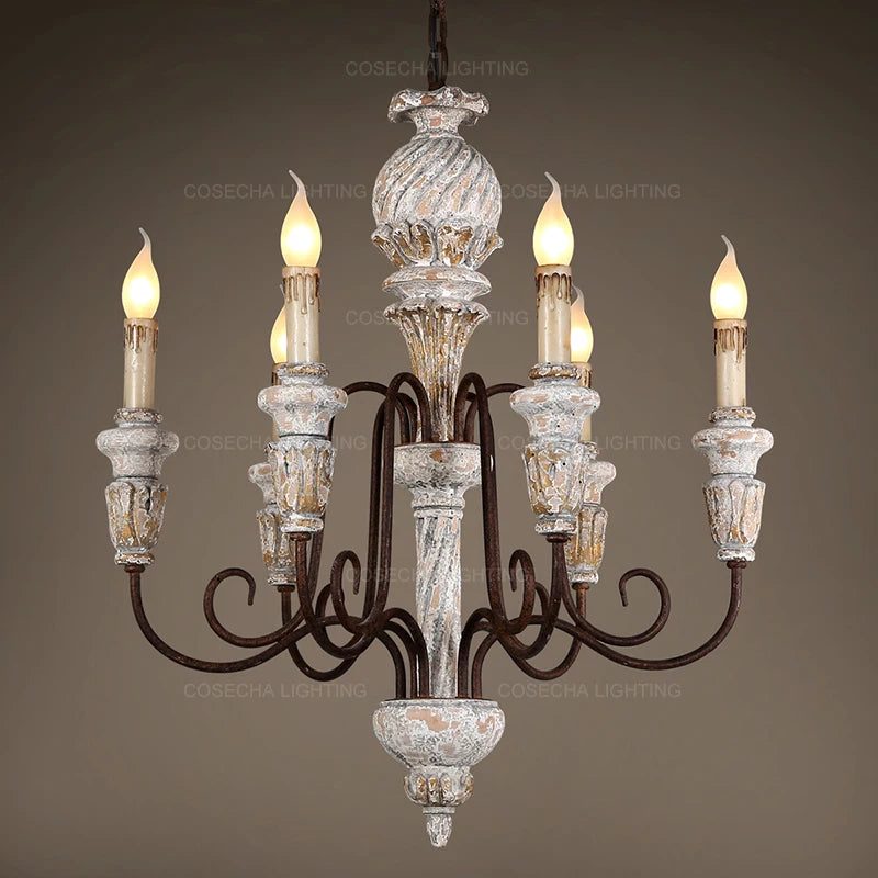 Colette Rustic White Wooden Chandelier for Elegant Interiors