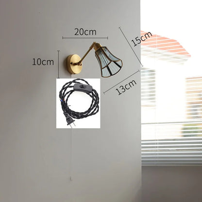 Élise Green Glass Copper LED Wall Sconce Pull Chain Lamp