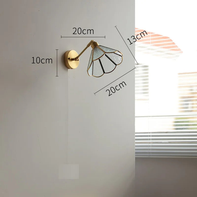 Élise Green Glass Copper LED Wall Sconce Pull Chain Lamp