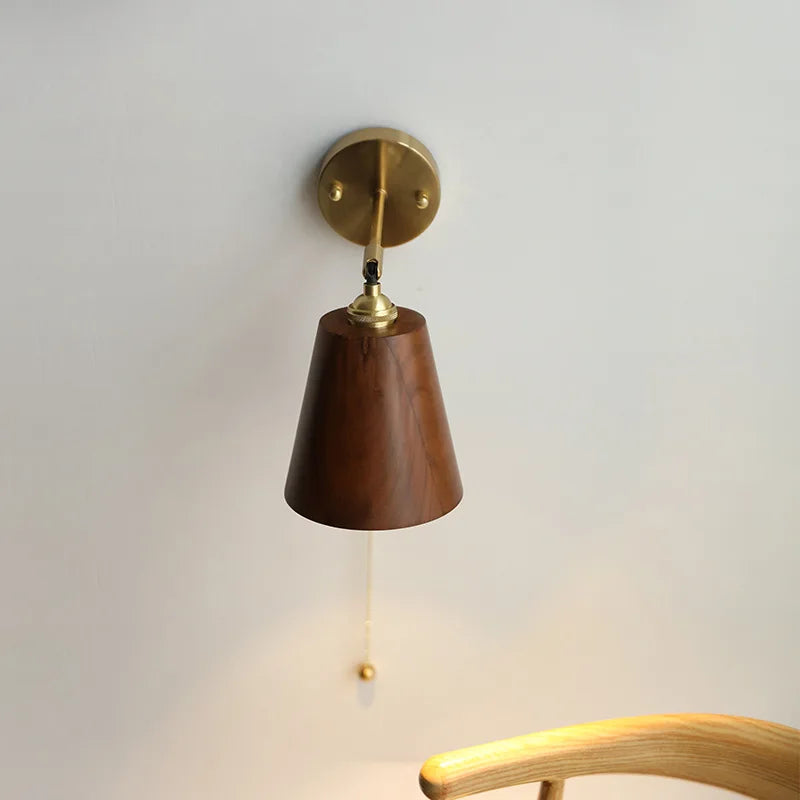 Sophie Adjustable Wood Wall Lamp with Copper Arm Switch