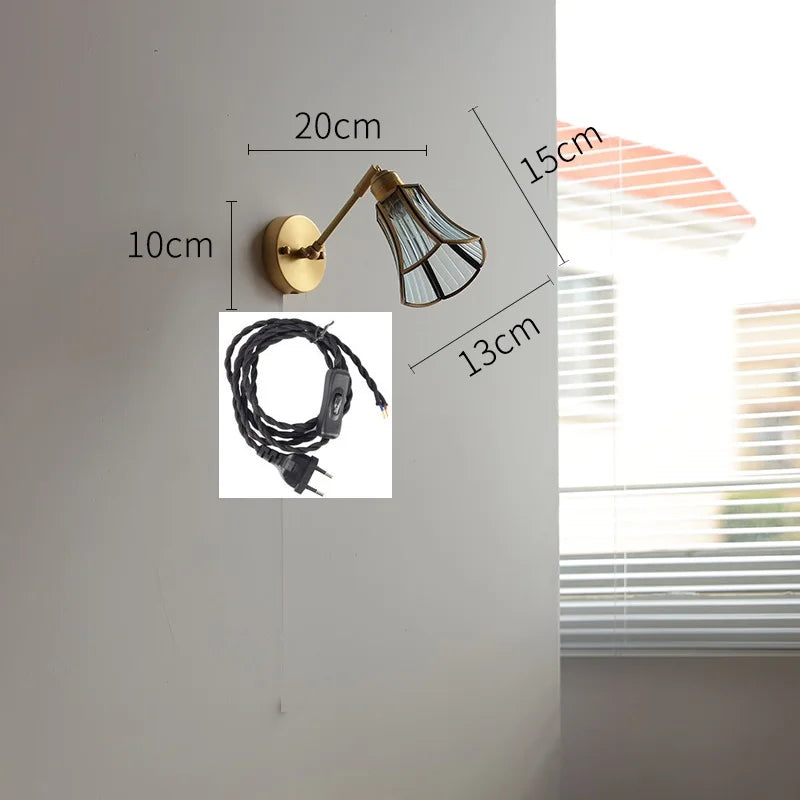 Élise Green Glass Copper LED Wall Sconce Pull Chain Lamp