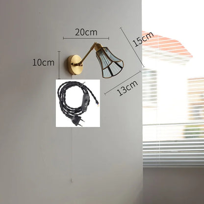 Élise Green Glass Copper LED Wall Sconce Pull Chain Lamp