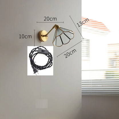 Élise Green Glass Copper LED Wall Sconce Pull Chain Lamp