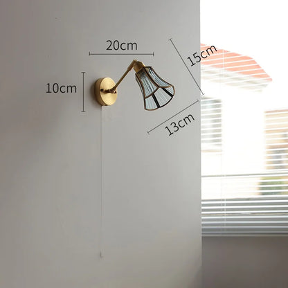 Élise Green Glass Copper LED Wall Sconce Pull Chain Lamp