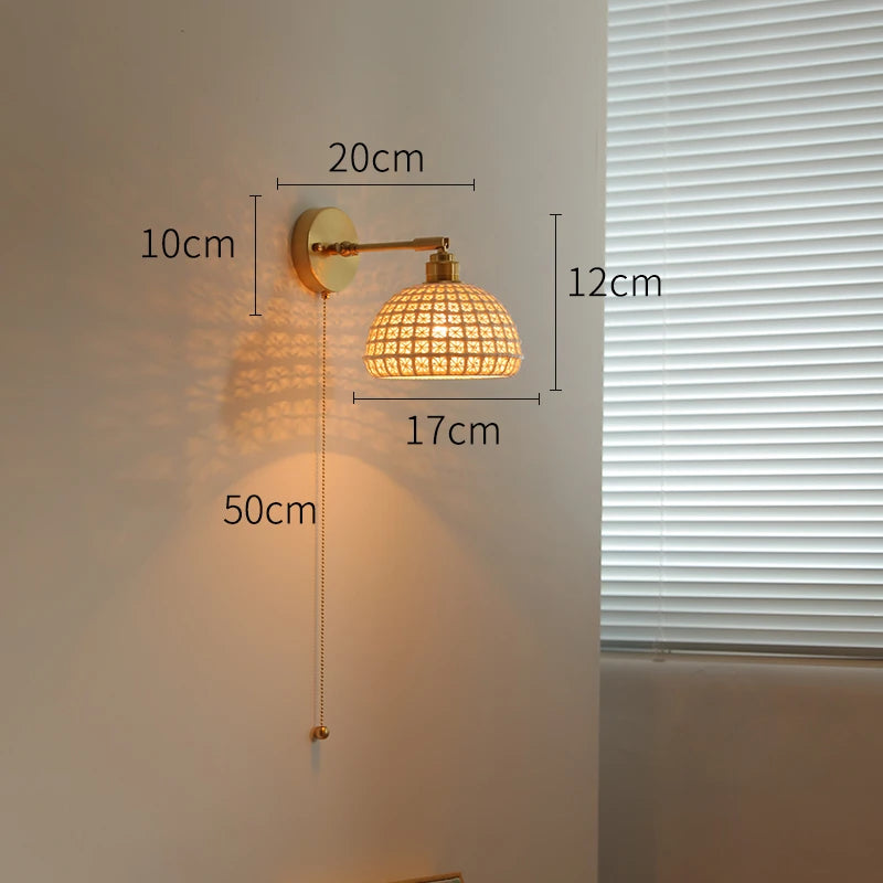 Élise Green Glass Copper LED Wall Sconce Pull Chain Lamp