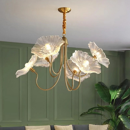 Amélie Glas Messing LED Kronleuchter Bloom Style Hängeleuchte