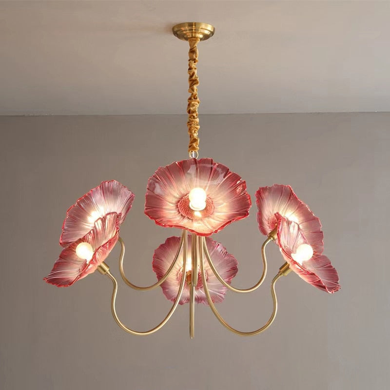 Amélie Glas Messing LED Kronleuchter Bloom Style Hängeleuchte