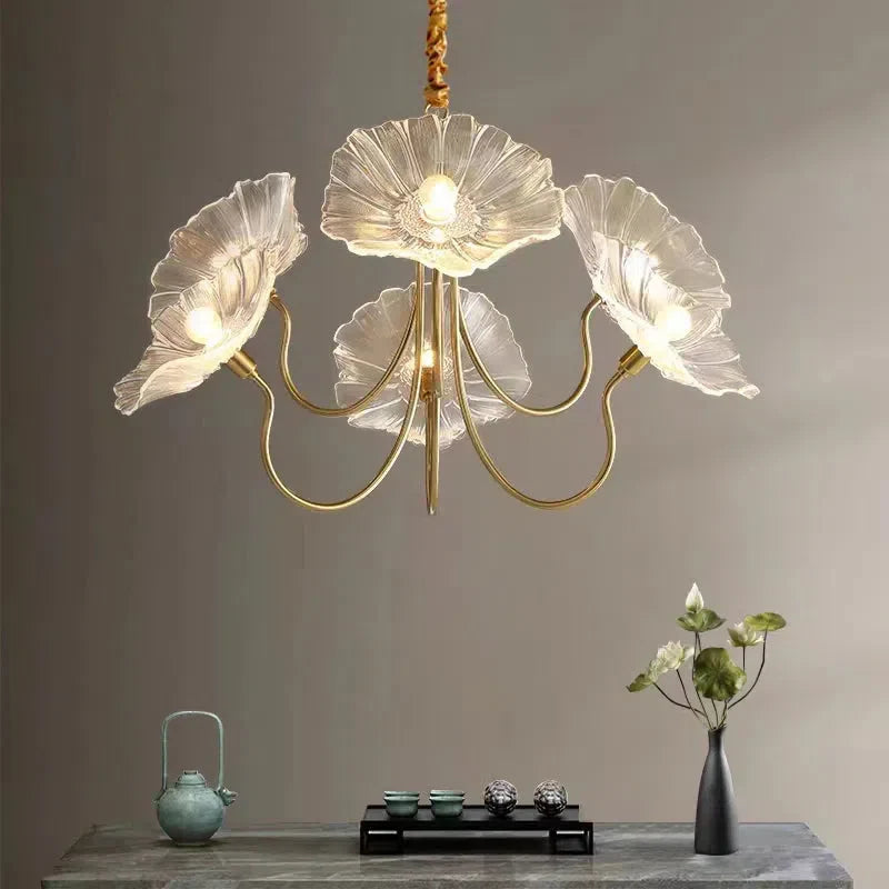 Amélie Glas Messing LED Kronleuchter Bloom Style Hängeleuchte