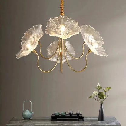 Amélie Glas Messing LED Kronleuchter Bloom Style Hängeleuchte