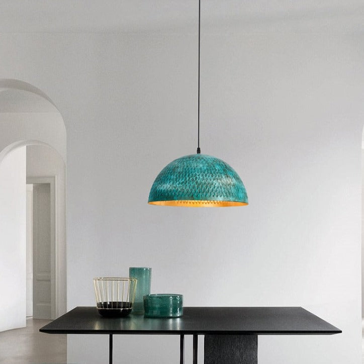 Élise Industrial Gleamer Teal Brass Pendant Light