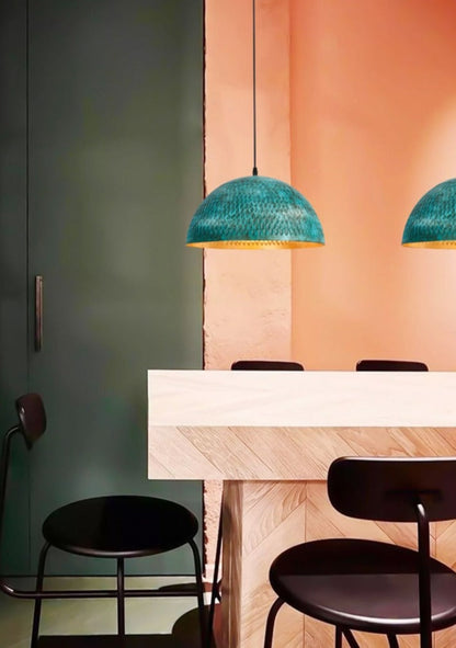 Élise Industrial Gleamer Teal Brass Pendant Light