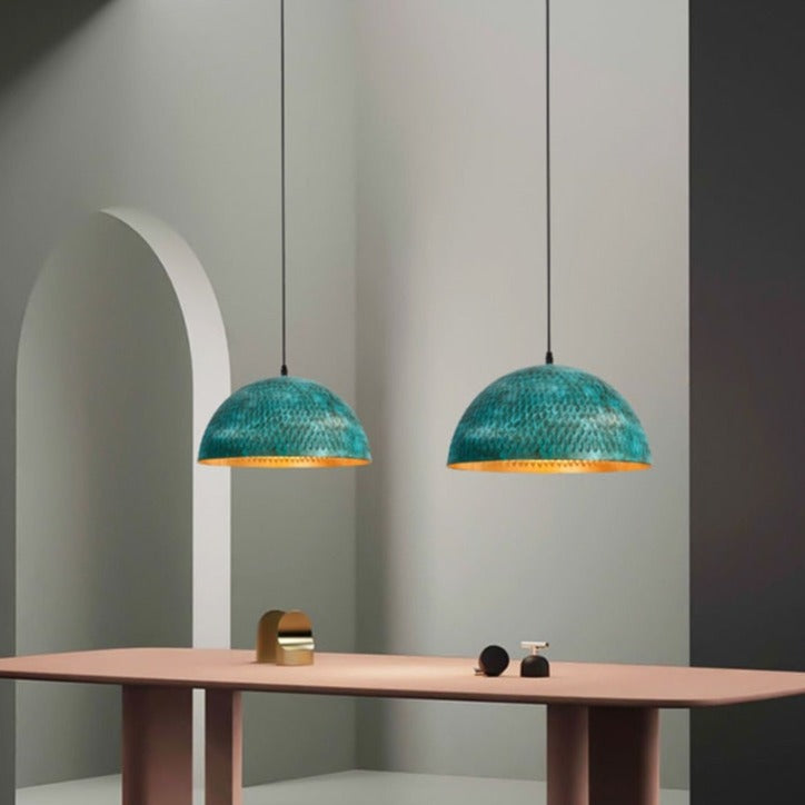Élise Industrial Gleamer Teal Brass Pendant Light