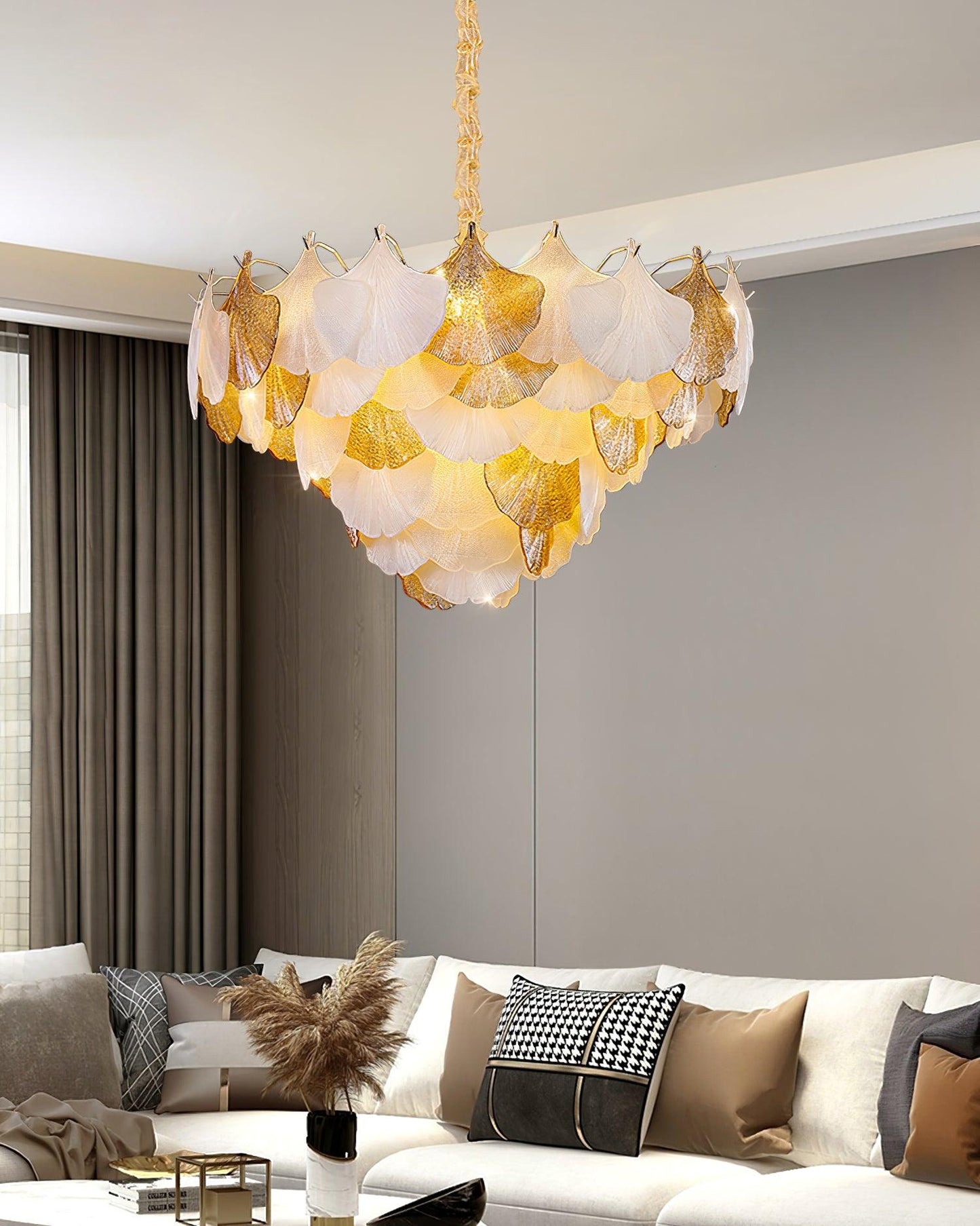 Isabelle Ginkgo Glasblatt-Kronleuchter