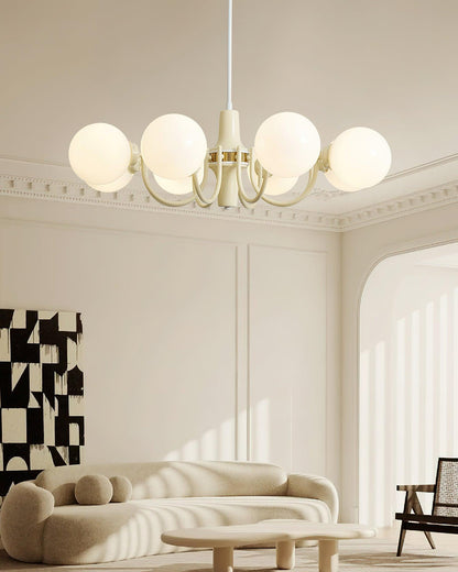 Elodie Glas-Kronleuchter, elegantes cremefarbenes und weißes Kugeldesign