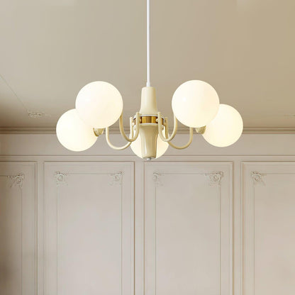Elodie Glas-Kronleuchter, elegantes cremefarbenes und weißes Kugeldesign