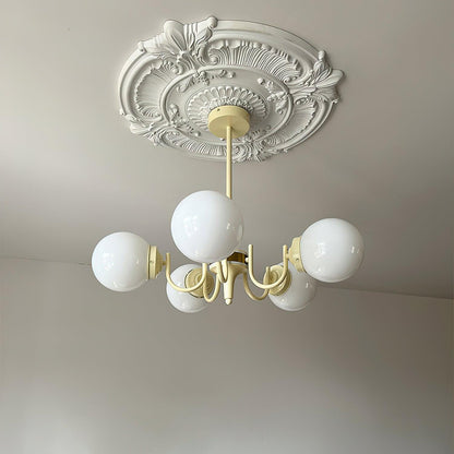 Elodie Glas-Kronleuchter, elegantes cremefarbenes und weißes Kugeldesign