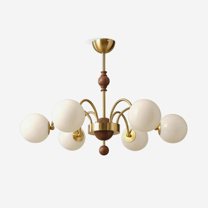Margaux Chandelier, Opalglasschirme mit Holz- und Metallrahmen