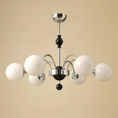 Margaux Chandelier, Opalglasschirme mit Holz- und Metallrahmen