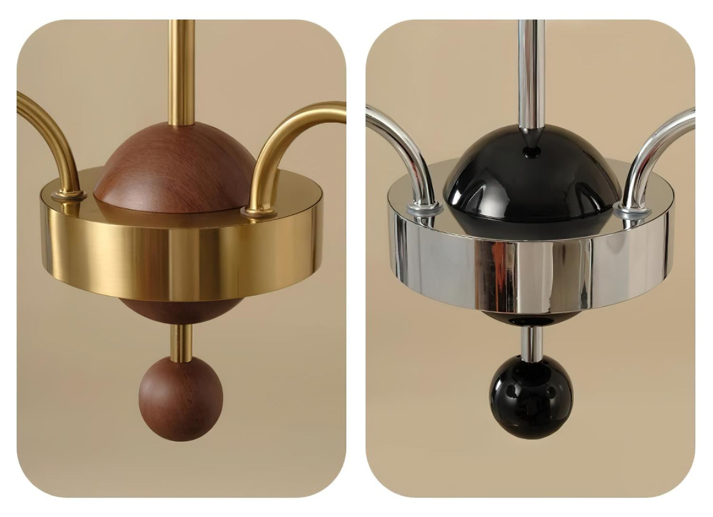 Margaux Chandelier, Opalglasschirme mit Holz- und Metallrahmen