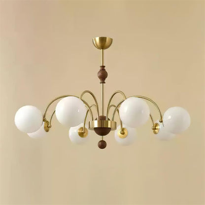 Margaux Chandelier, Opalglasschirme mit Holz- und Metallrahmen