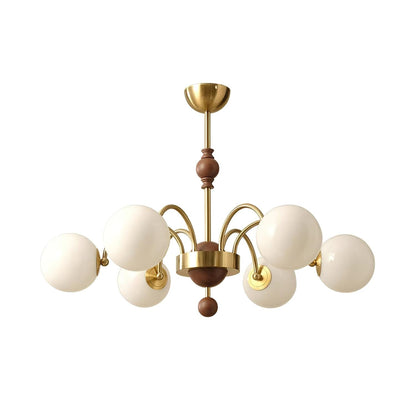 Margaux Chandelier, Opalglasschirme mit Holz- und Metallrahmen