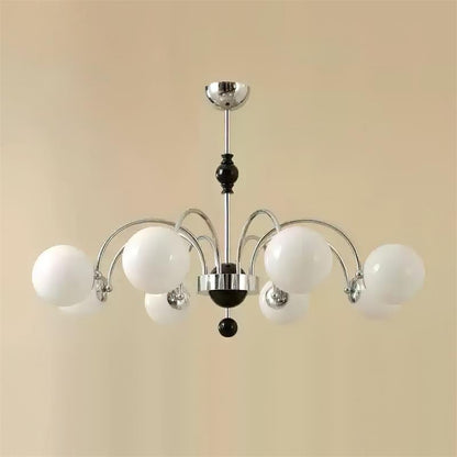 Margaux Chandelier, Opalglasschirme mit Holz- und Metallrahmen
